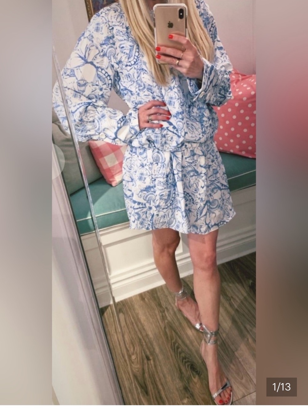 Tibi Toile White and Light Blue Printed Mini Dress
